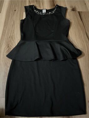 Deb Small Y2K Black Peplum Gemstone Sleeveless Womens Dress Whimsigoth VTG